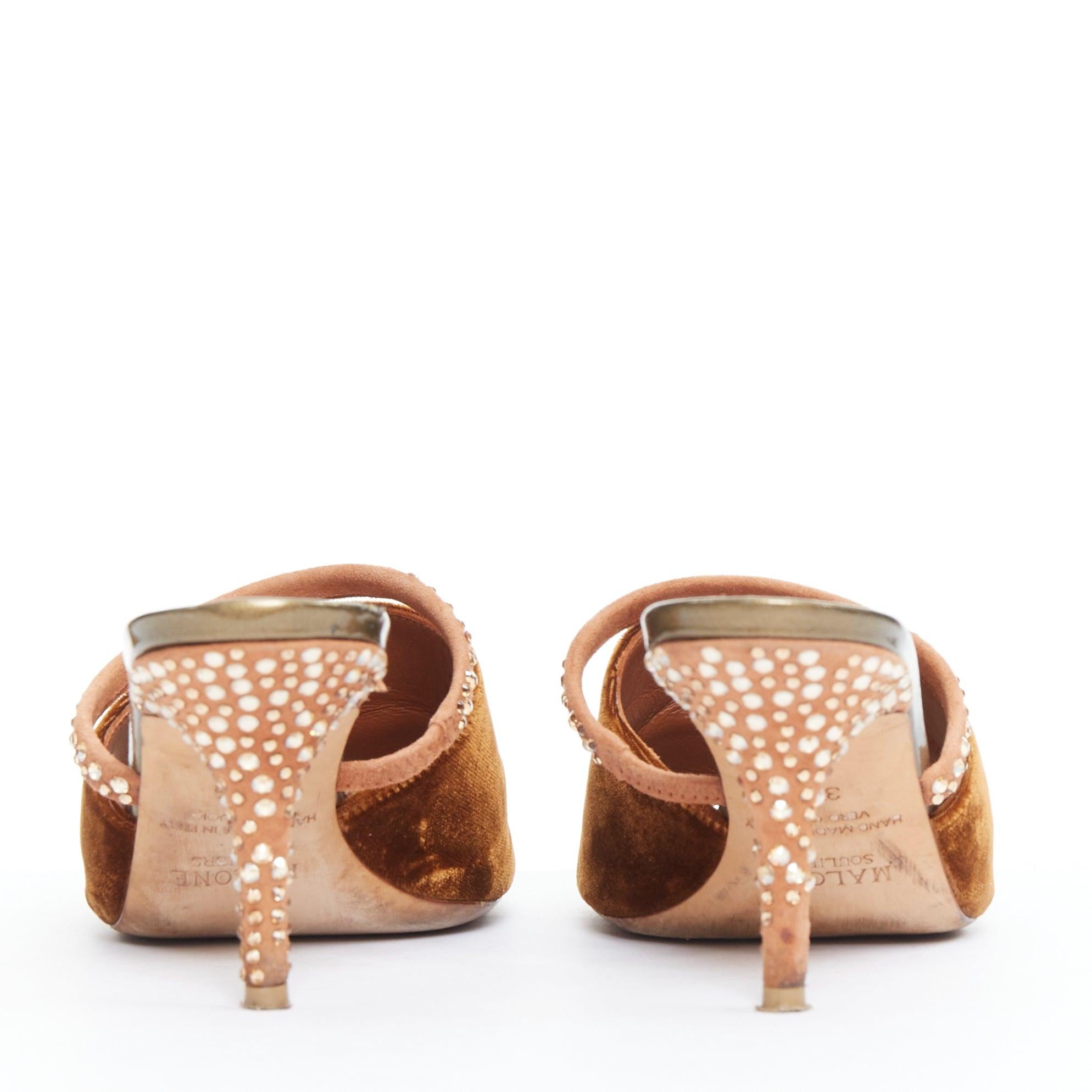 MALONE SOULIERS brauner Samt mit Strassbesatz, quadratisch, offene Zehenpantoletten EU35.5 Damen im Angebot