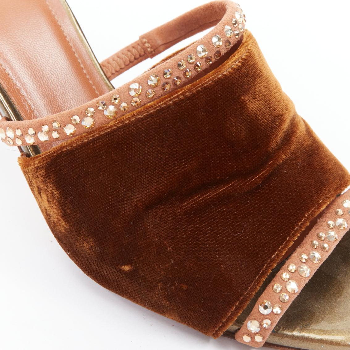 MALONE SOULIERS brauner Samt mit Strassbesatz, quadratisch, offene Zehenpantoletten EU35.5 im Angebot 2