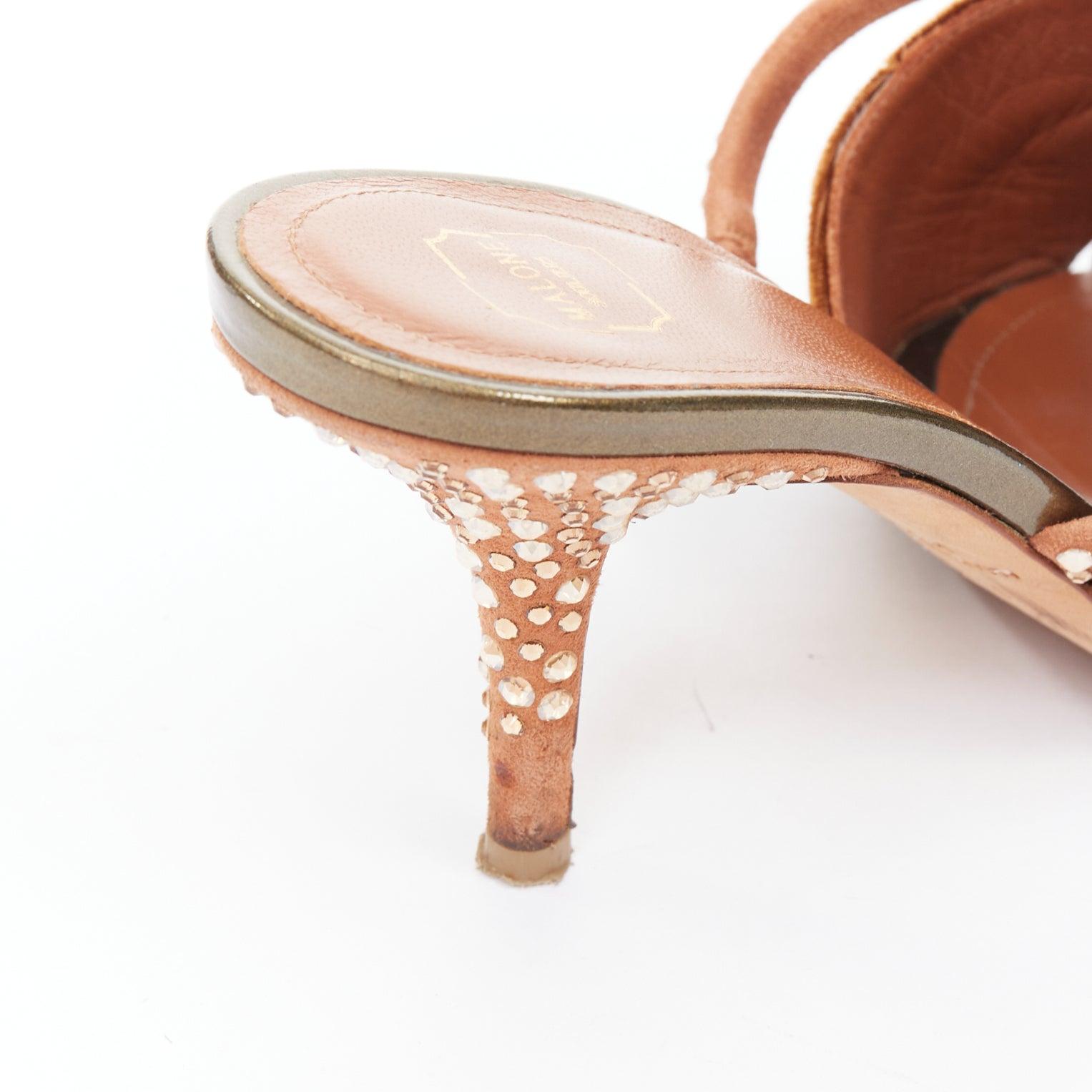 MALONE SOULIERS brauner Samt mit Strassbesatz, quadratisch, offene Zehenpantoletten EU35.5 im Angebot 3