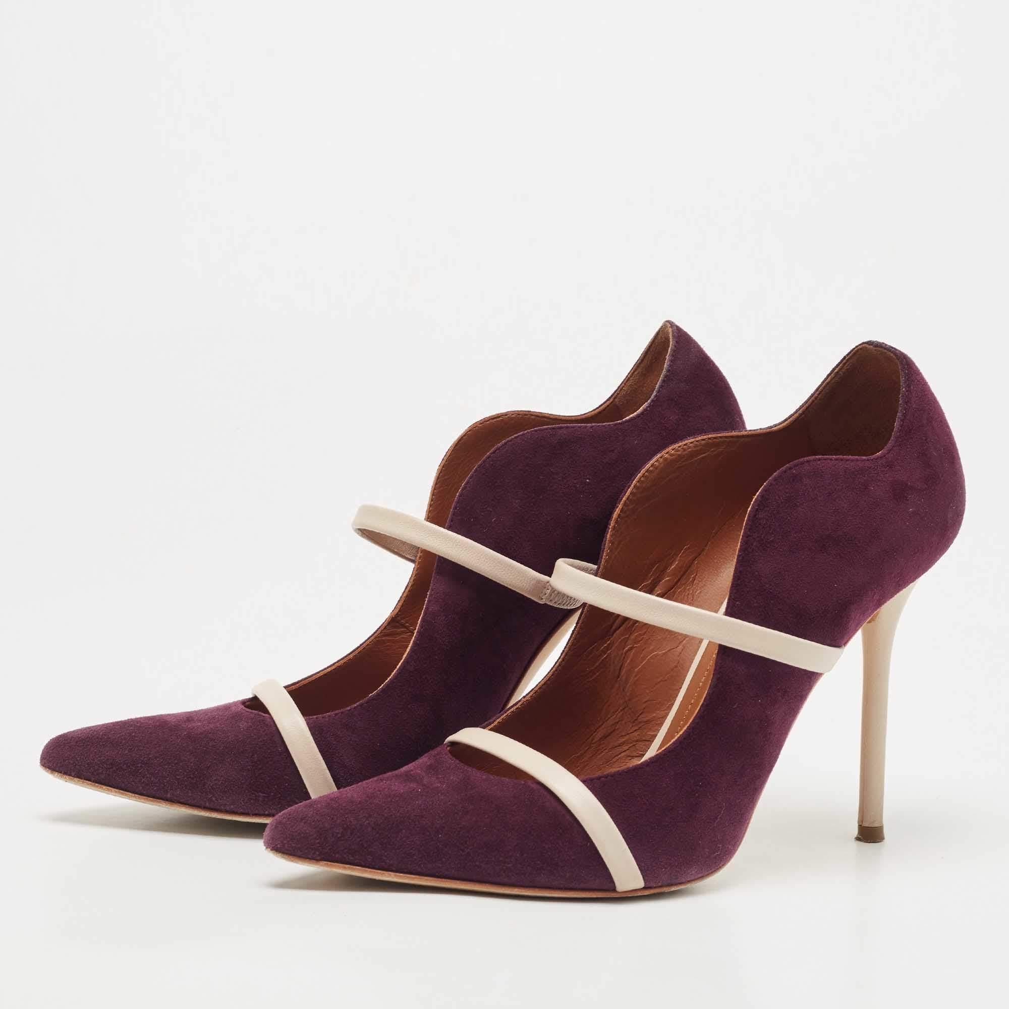 Black Malone Souliers Burgundy/Beige Suede and Leather Maureen Pumps Size 38 For Sale