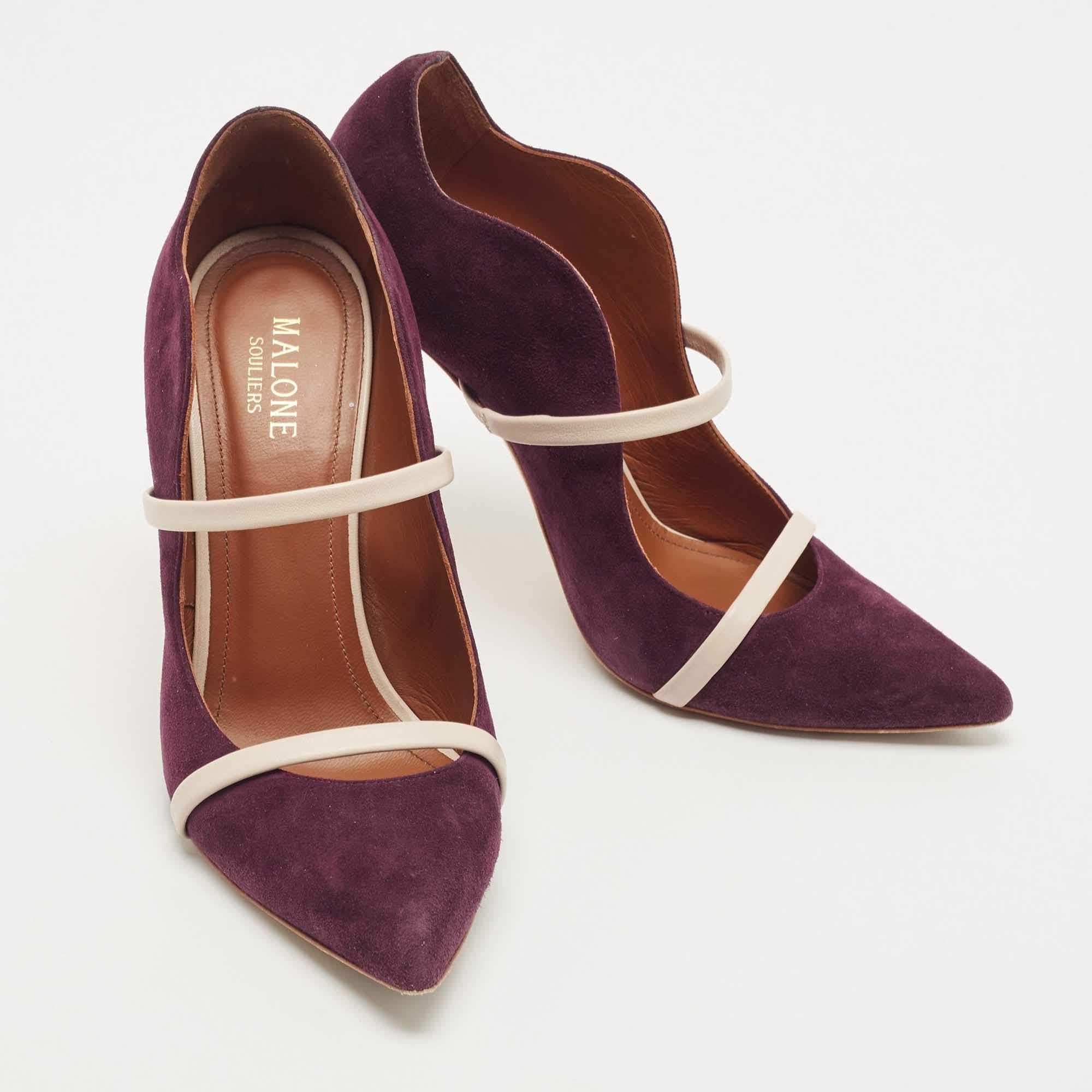 Malone Souliers Burgundy/Beige Suede and Leather Maureen Pumps Size 38 In Good Condition For Sale In Dubai, Al Qouz 2