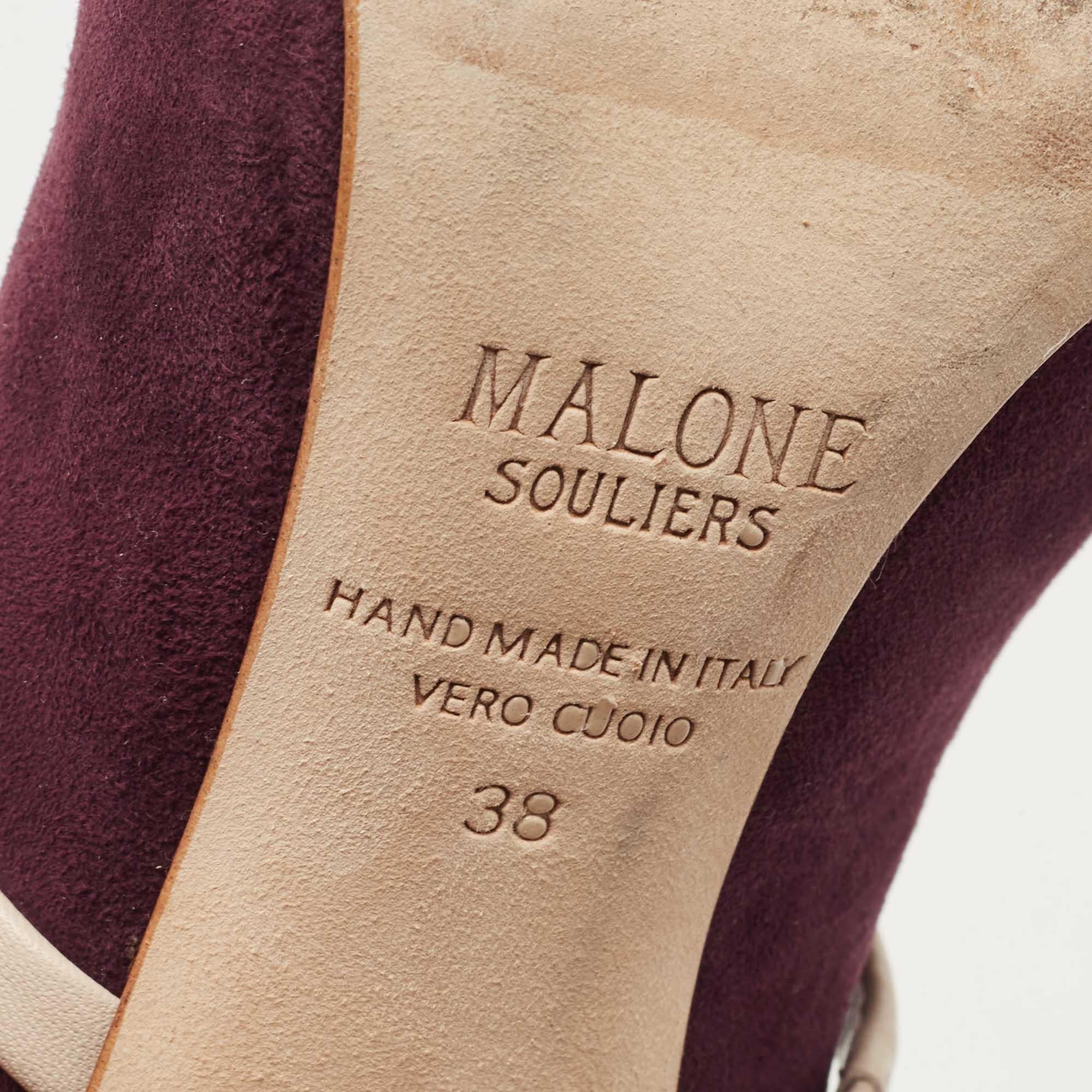 Malone Souliers Burgundy/Beige Suede and Leather Maureen Pumps Size 38 For Sale 1