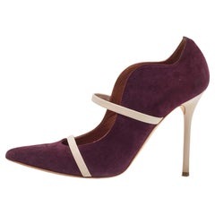 Malone Souliers Burgundy/Beige Suede and Leather Maureen Pumps Size 38