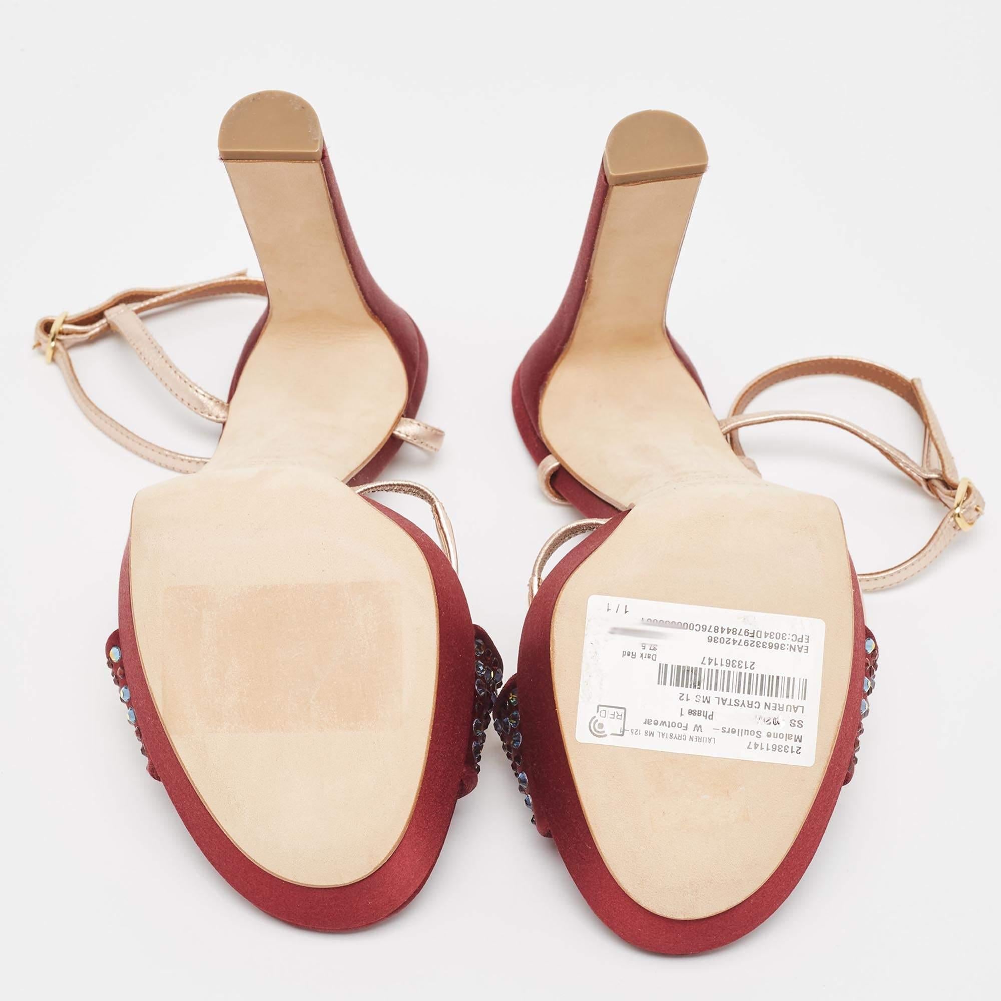 Malone Souliers Burgundy/Gold Satin and Leather Embellished Platform Sandals Siz For Sale 2