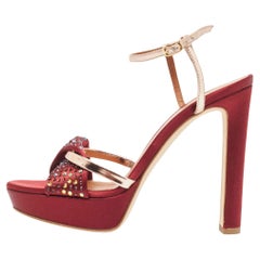 Malone Souliers - Sandali con plateau in raso e pelle impreziositi color borgogna/oro - taglia