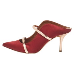 Malone Souliers Burgundy/Gold Satin and Leather Maureen Mules Size 40.5