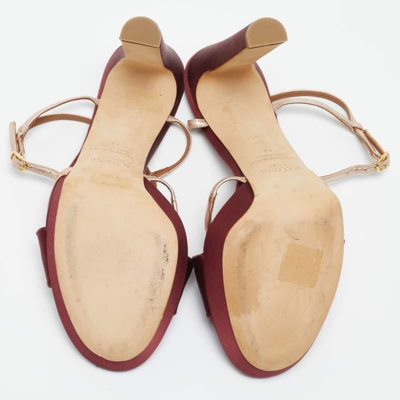 Malone Souliers Burgundy/Gold Satin Miranda Ankle Strap Sandals Size 41 For Sale 4