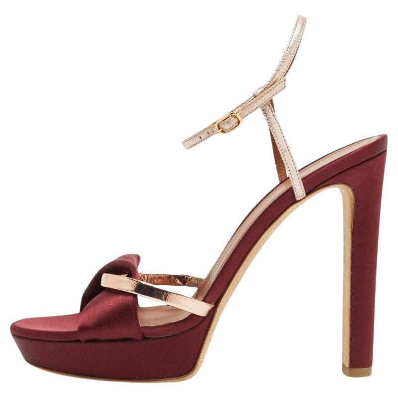 Malone Souliers Burgundy/Gold Satin Miranda Ankle Strap Sandals Size 41 For Sale