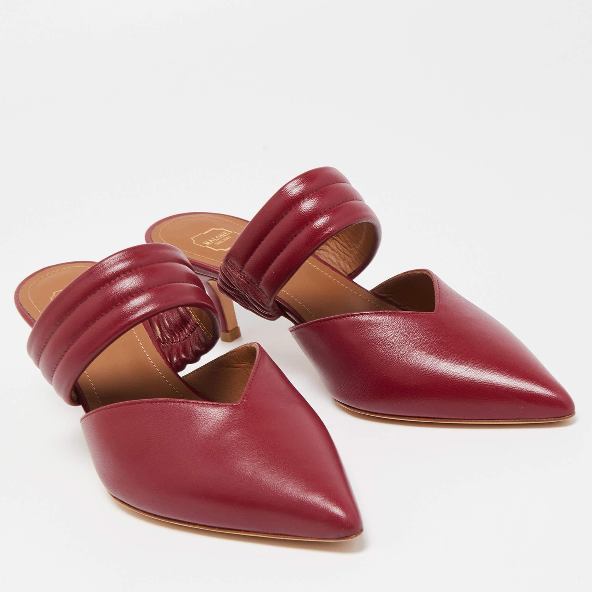 Malone Souliers Burgundy Leather Mathilda Mules Size 35.5 In New Condition For Sale In Dubai, Al Qouz 2