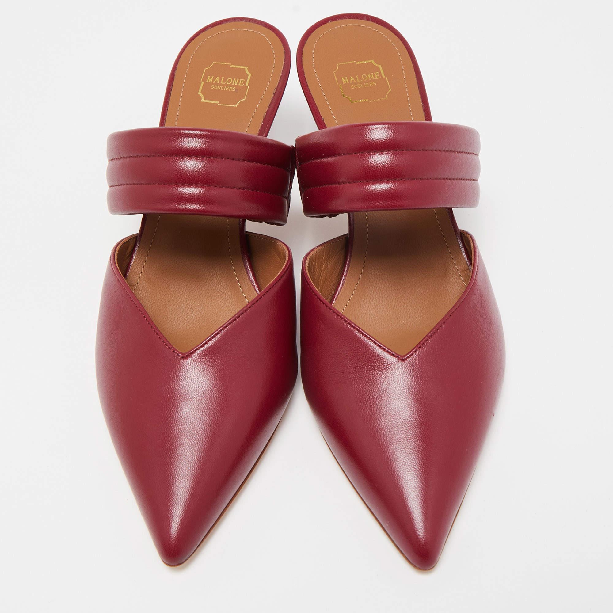 Malone Souliers Burgundy Leather Mathilda Mules Size 35.5 For Sale 4