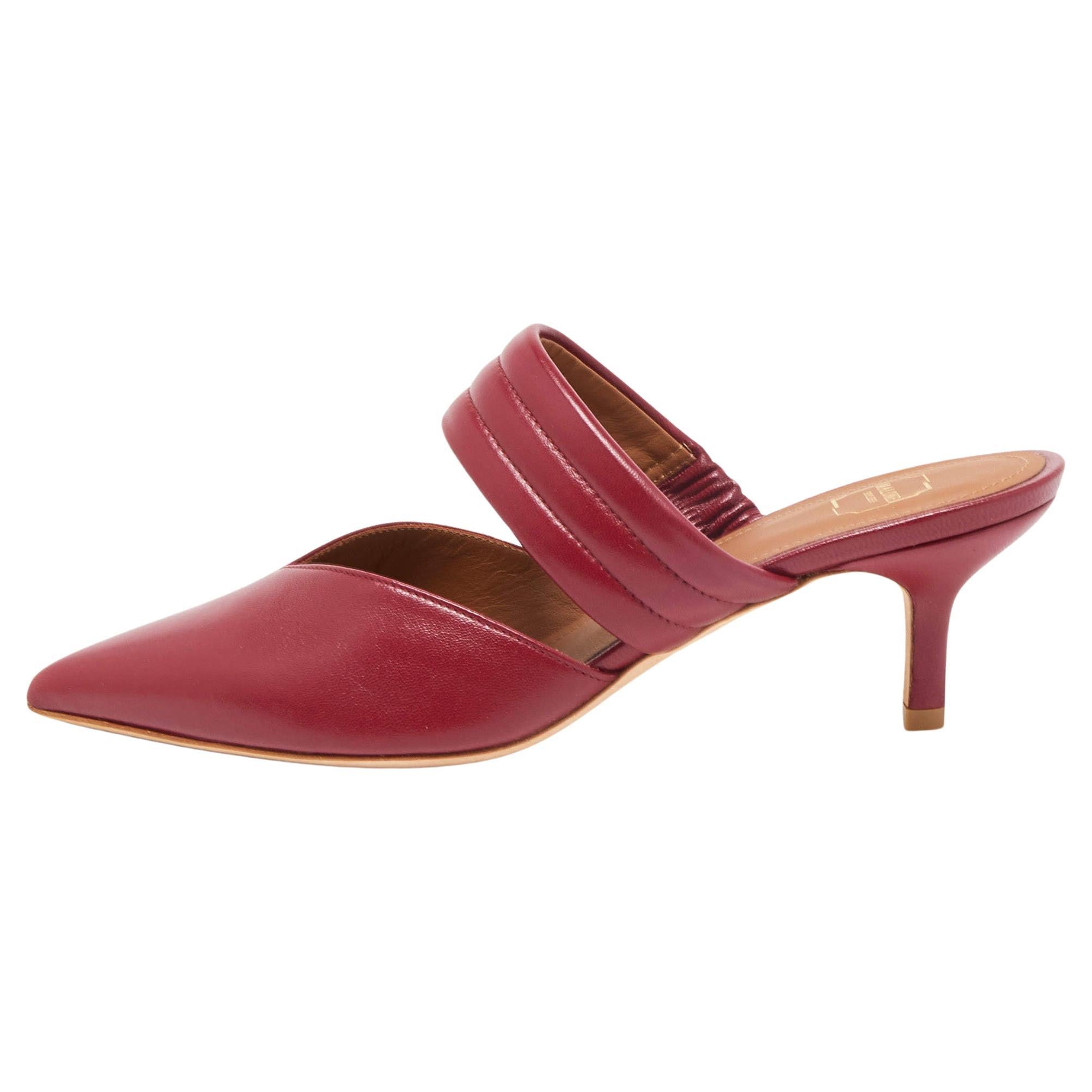 Malone Souliers Burgundy Leather Mathilda Mules Size 35.5 For Sale