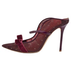 Malone Souliers Burgundy Mesh and Velvet Bow Margueritee Mules Size 40.5