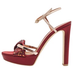 Malone Souliers Burgundy/Rose Gold Satin Lauren Platform Sandals Size 39.5