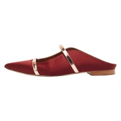 Malone Souliers Burgundy Satin Maureen Flat Mules Size 38