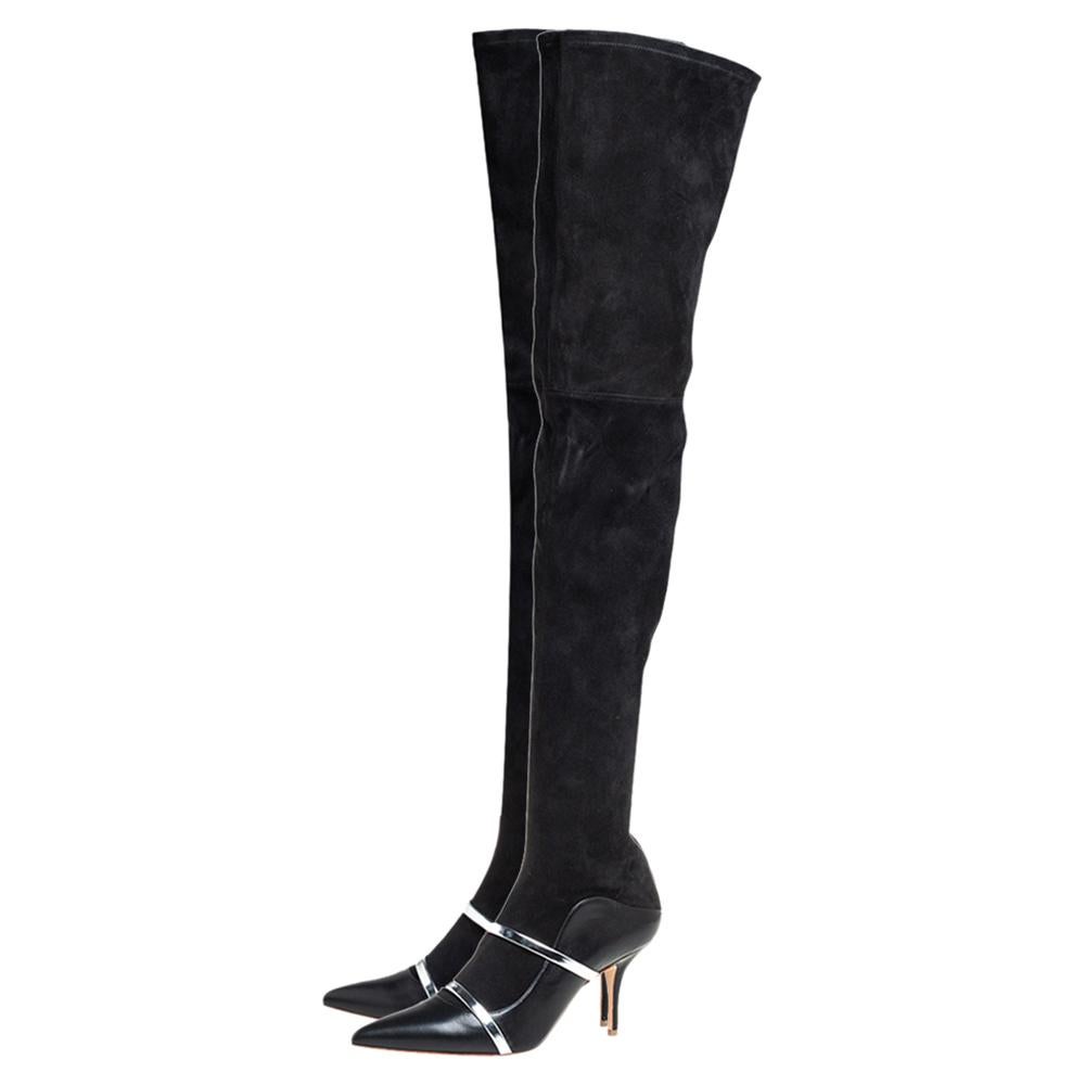 Women's Malone Souliers By Roy Luwolt Black Suede And Leather Madison Thigh High Boots S