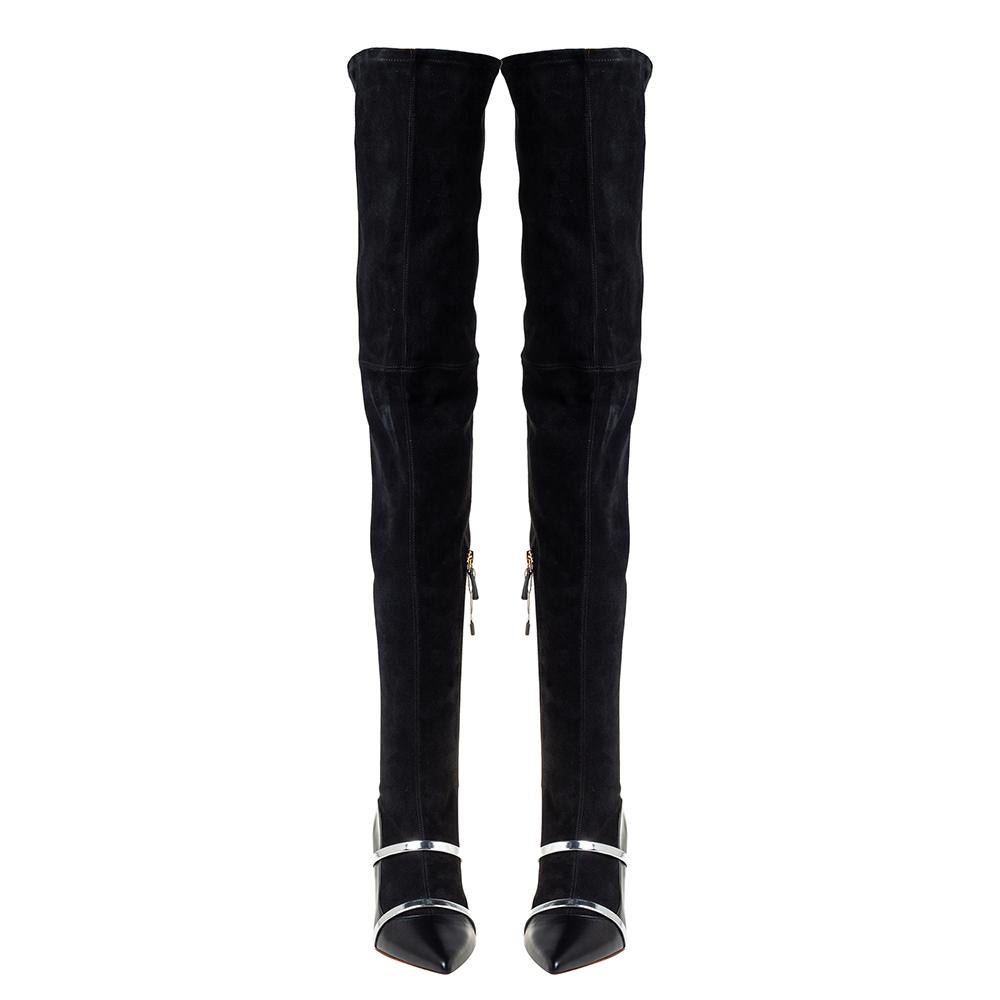 Malone Souliers By Roy Luwolt Black Suede And Leather Madison Thigh High Boots S 1
