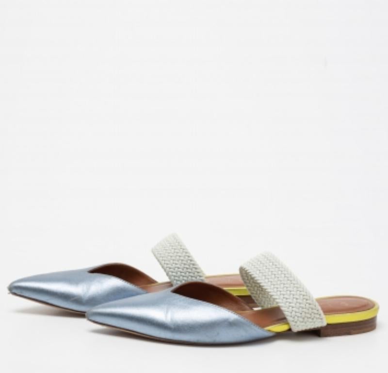 Gray Malone Souliers by Roy Luwolt Blue Leather And Elastic Maisie Flat Mules Size 36 For Sale