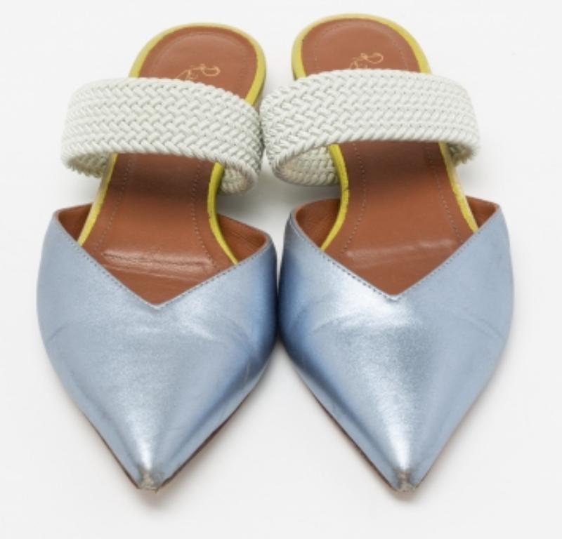 Women's Malone Souliers by Roy Luwolt Blue Leather And Elastic Maisie Flat Mules Size 36 For Sale