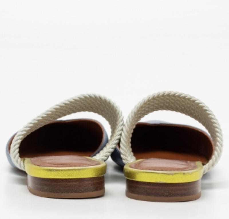 Malone Souliers by Roy Luwolt Blue Leather And Elastic Maisie Flat Mules Size 36 For Sale 1