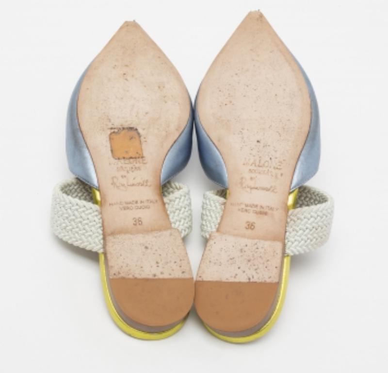 Malone Souliers by Roy Luwolt Blue Leather And Elastic Maisie Flat Mules Size 36 For Sale 2