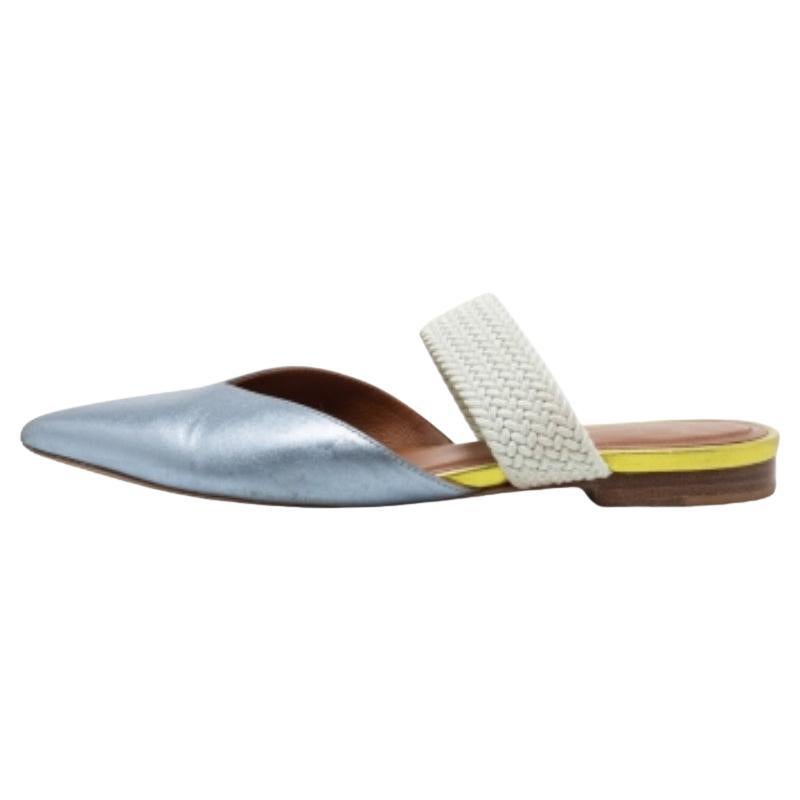 Malone Souliers by Roy Luwolt Blue Leather And Elastic Maisie Flat Mules Size 36 For Sale