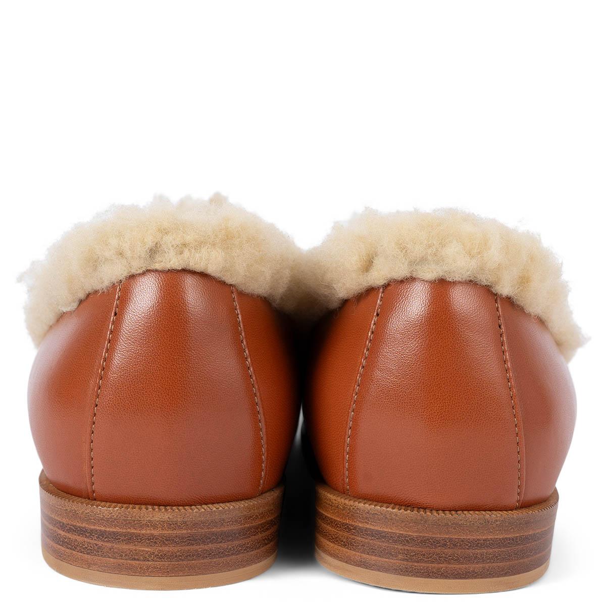MALONE SOULIERS cognac leather LIA 2 SHEARLING Shoes 40 In Excellent Condition For Sale In Zürich, CH