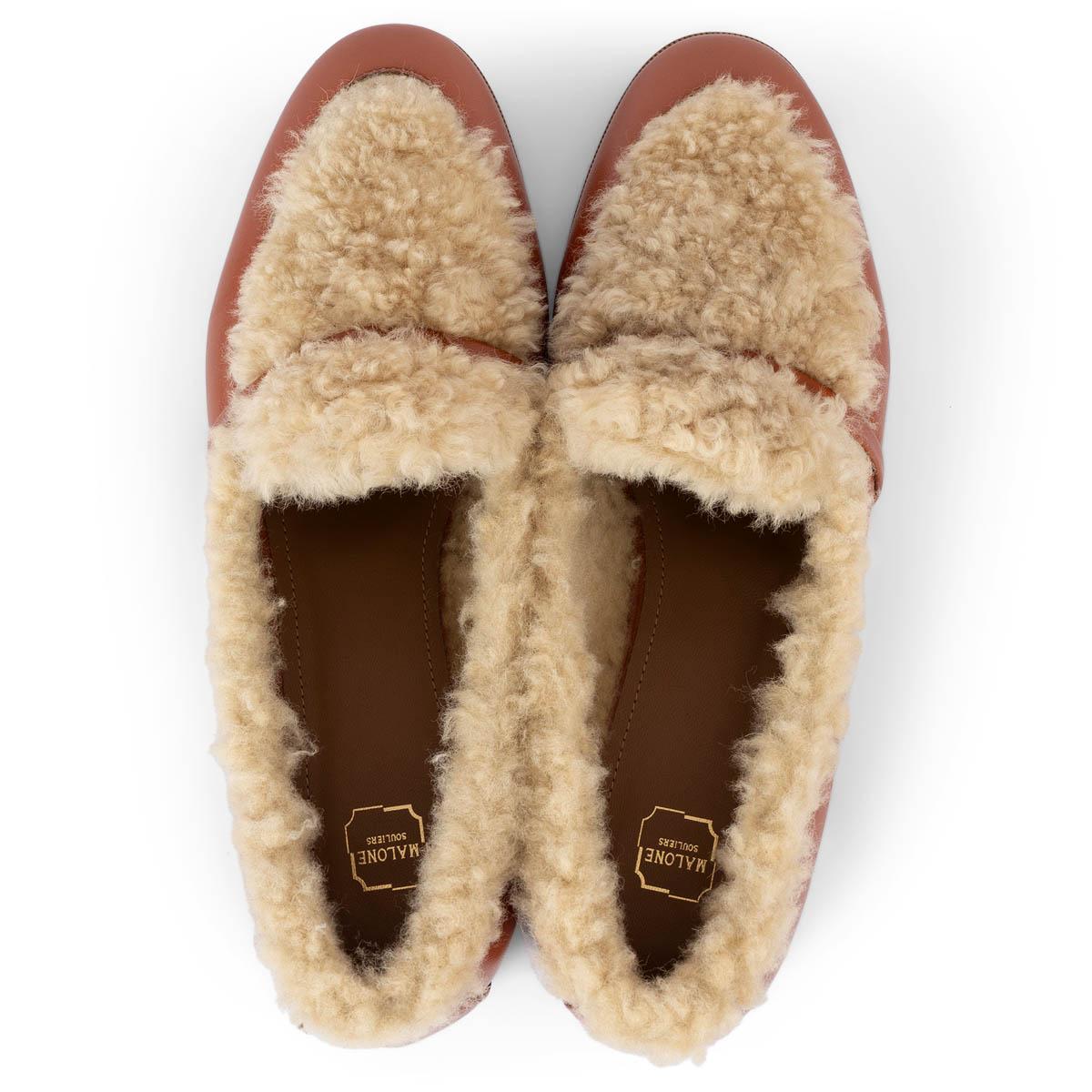 Women's MALONE SOULIERS cognac leather LIA 2 SHEARLING Shoes 40 For Sale