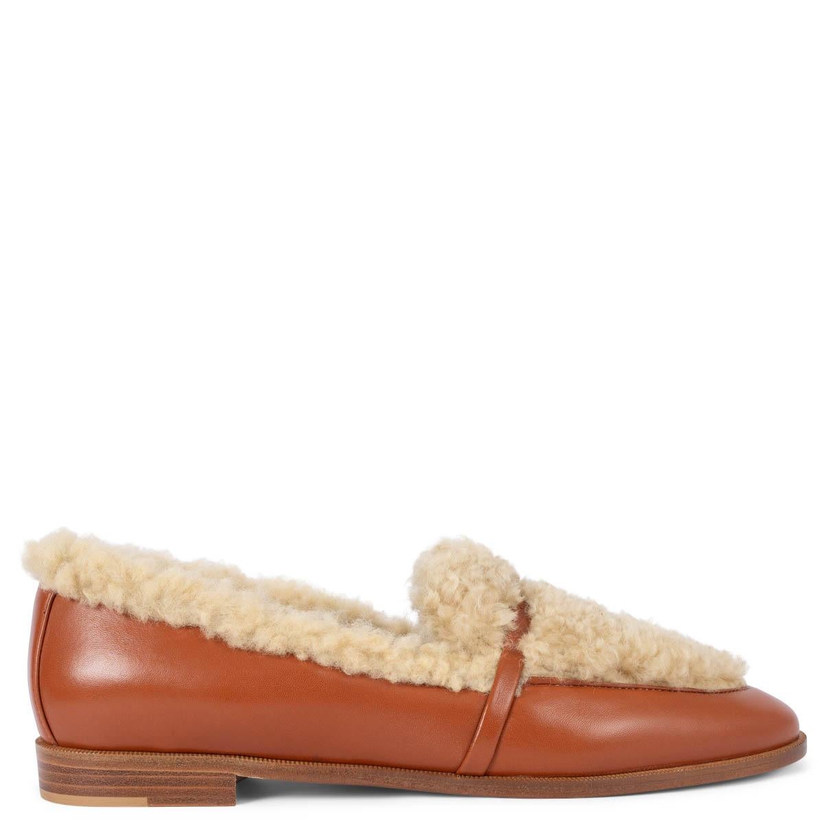 MALONE SOULIERS cognac leather LIA 2 SHEARLING Shoes 40 For Sale