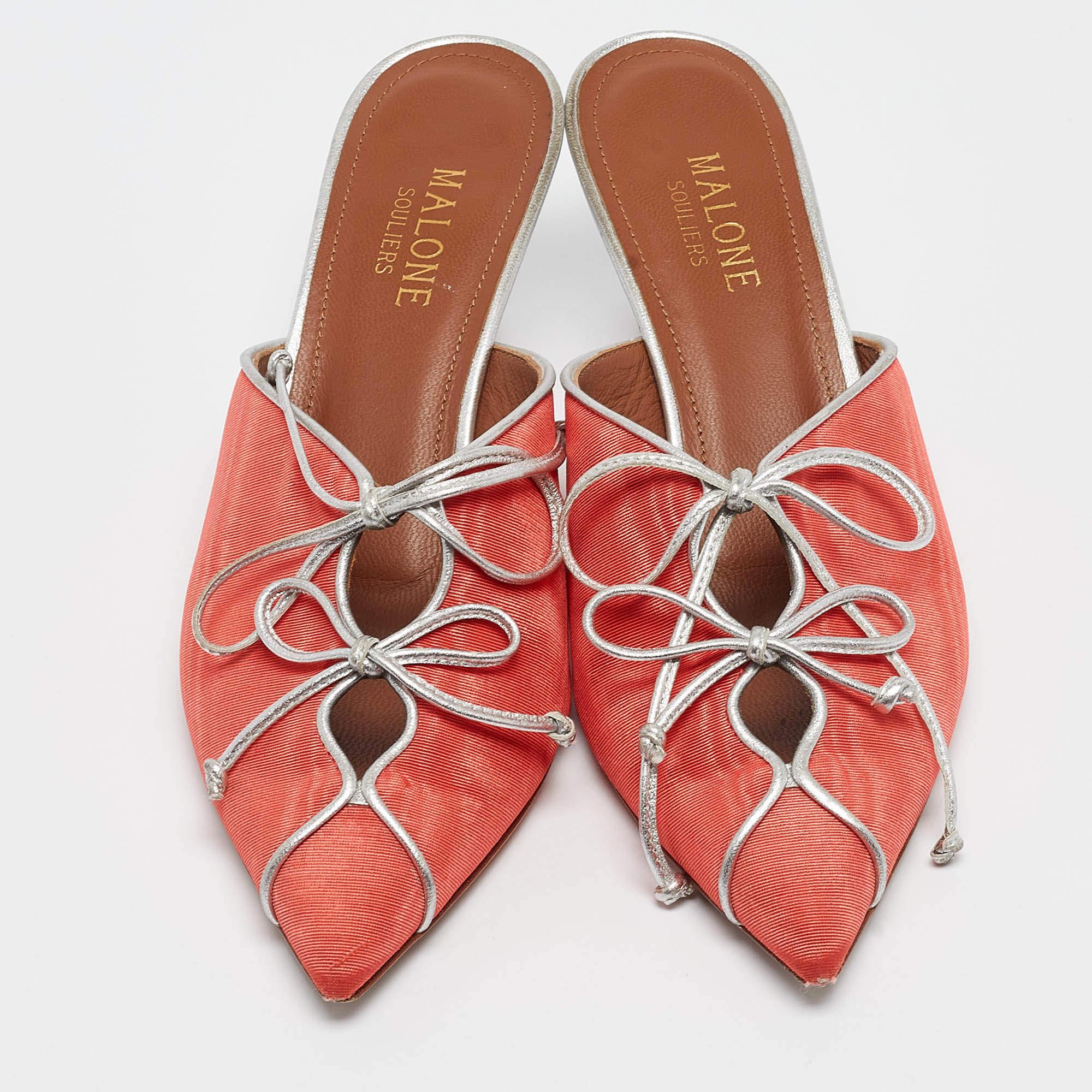Malone Souliers Corail Orange Grosgrain Victoria Mules Taille 36 Bon état - En vente à Dubai, Al Qouz 2