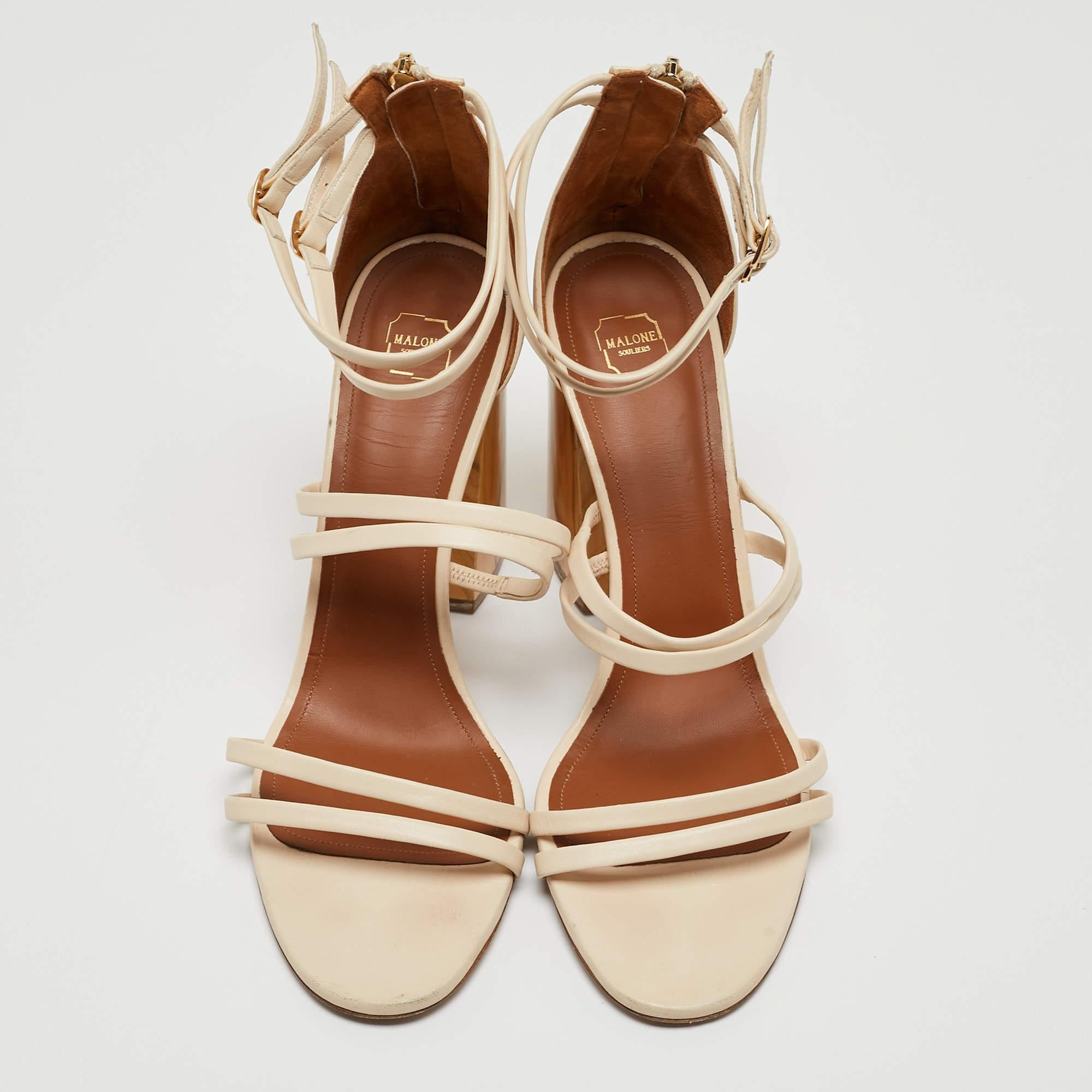 Beige Malone Souliers - Sandales à lanières à la cheville en cuir crème, taille 41 en vente