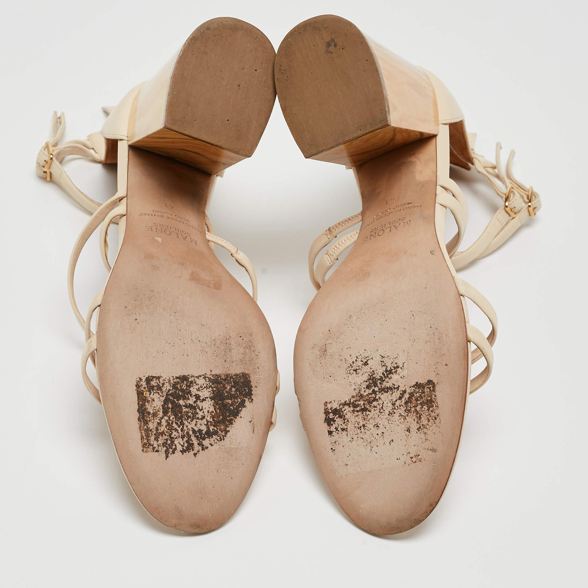 Malone Souliers - Sandales à lanières à la cheville en cuir crème, taille 41 en vente 1