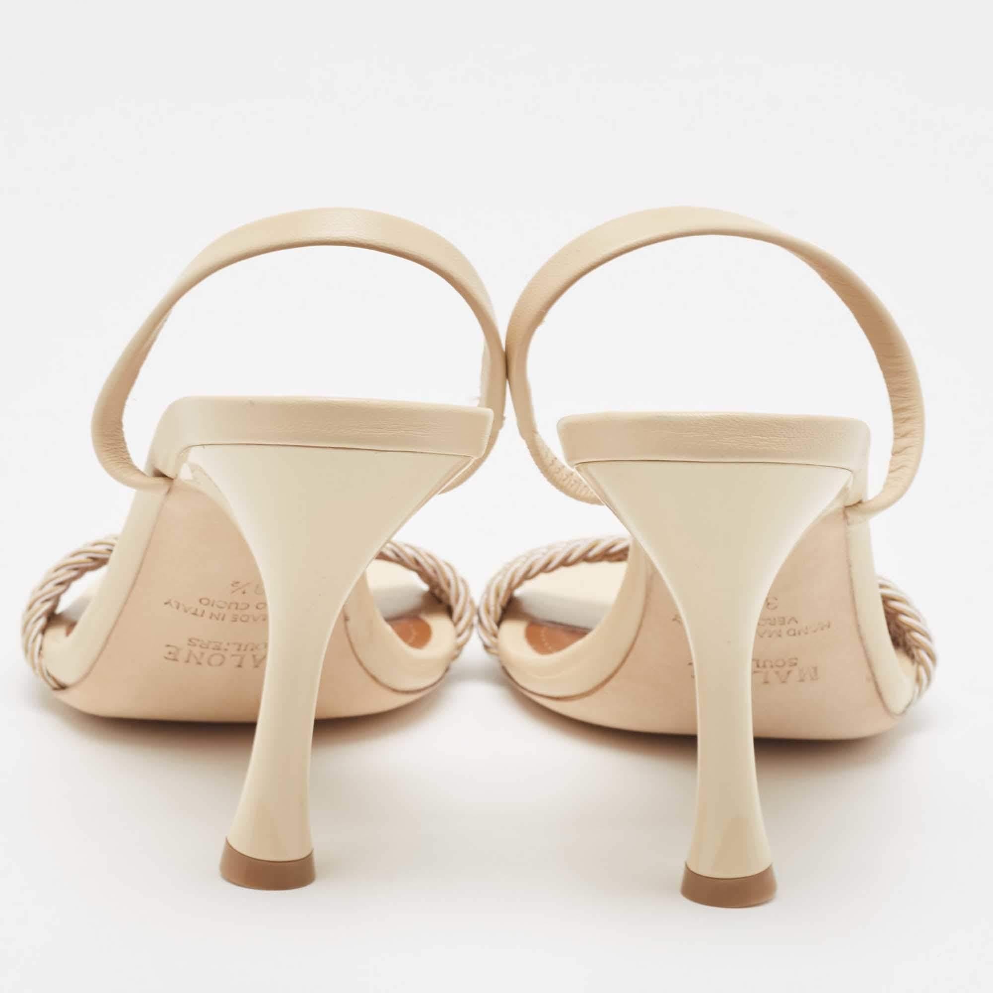 Malone Souliers Cream Leather Frida 70 Slingback Sandals Size 39.5 1