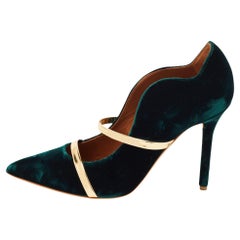 Malone Souliers Dark Green/Gold Velvet and Leather Maureen Pumps Size 37.5