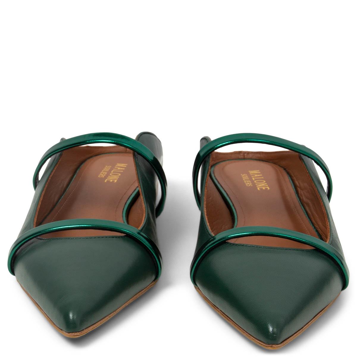 100% authentic Malone Souliers Maureen mules in forest green smooth leather with metallic straps. Brand new. Come with dust bag. Rubber sole got added. 

Measurements
Imprinted Size	38
Shoe Size	38
Inside Sole	24.5cm (9.6in)
Width	7.5cm