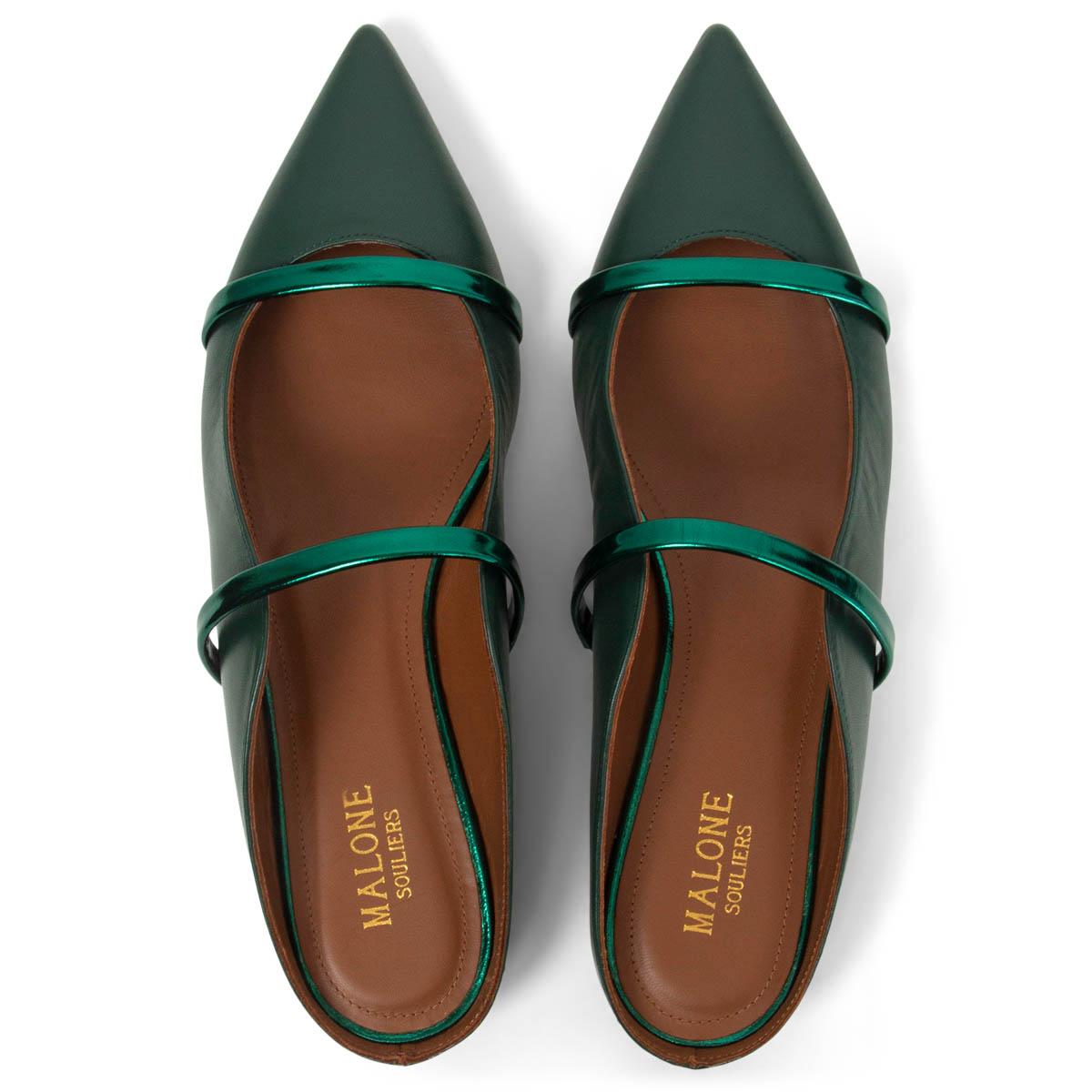 De las mujeres MALONE SOULIERS cuero verde oscuro y metalizado MAUREEN Bailarinas Zapatos 38 en venta