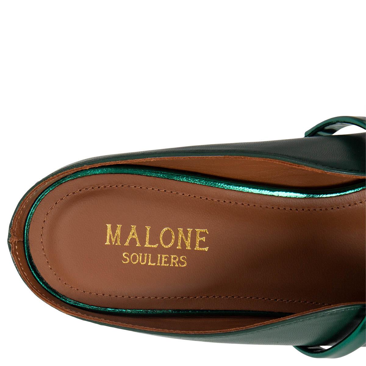 Black MALONE SOULIERS dark green leather & metallic MAUREEN Ballet Flats Shoes 38 For Sale