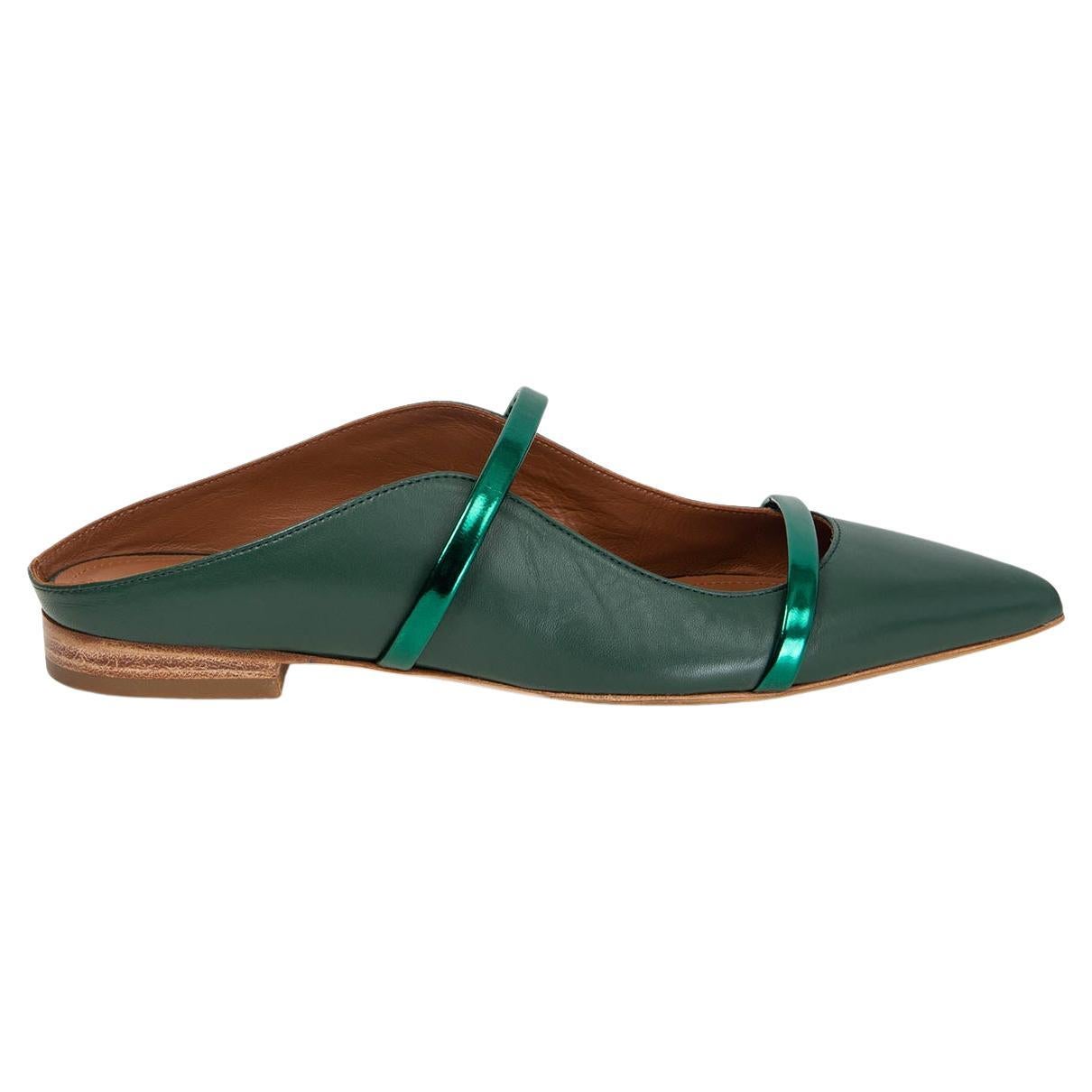 MALONE SOULIERS dark green leather & metallic MAUREEN Ballet Flats Shoes 38 For Sale