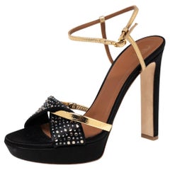 Malone Souliers Gold/Black Crystal Satin Lauren Platform Sandals Size 39