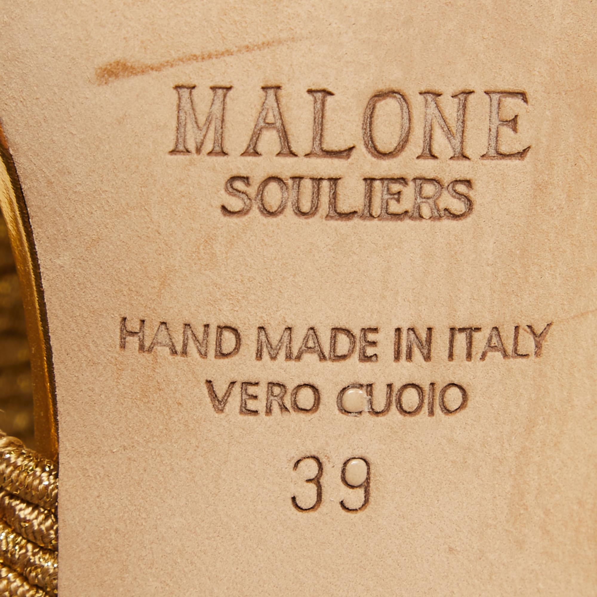 Malone Souliers Gold Leather and Woven Lurex Milena Slides Size 39 In Excellent Condition For Sale In Dubai, Al Qouz 2