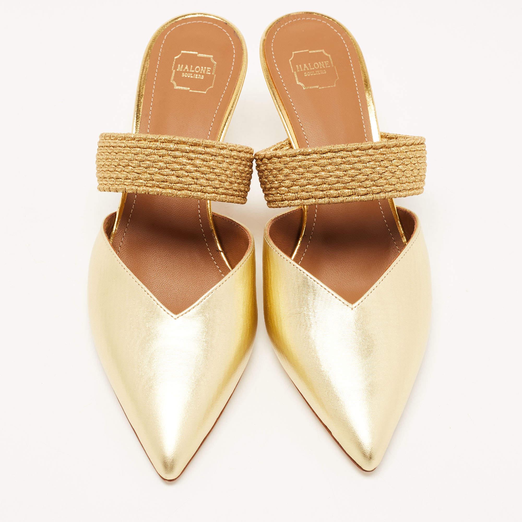 The sleek pointed-toe silhouette of Malone Souliers’ Maisie mules lends them a chic and feminine tone. They feature a broad woven strap, leather exterior and sit on kitten heels. Wear them with a simple midi dress for a casual lunch date.

Includes: