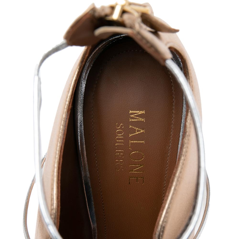 Malone Souliers Gold Leather Mika Triple Band Peep Toe Sandals Size 37.5 1