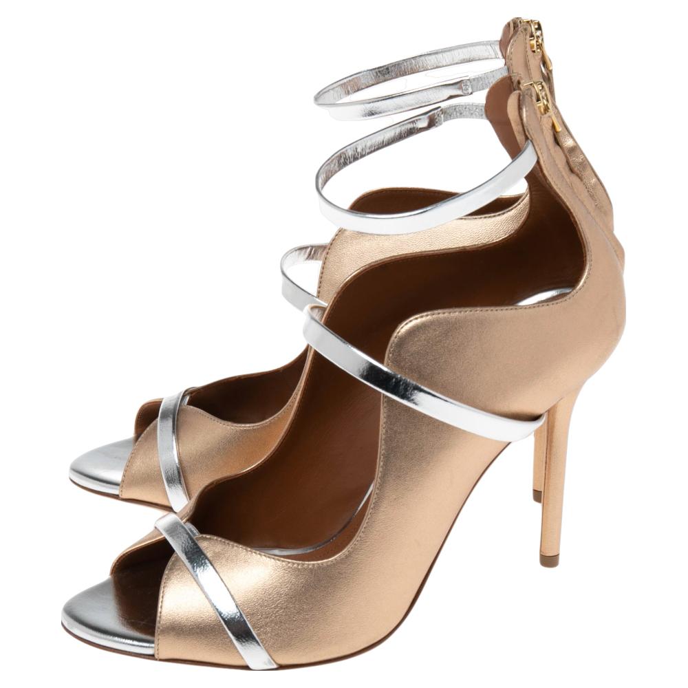 Malone Souliers Gold Leather Mika Triple Band Peep Toe Sandals Size 37.5 2