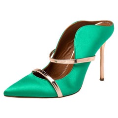 Malone Souliers Green/Gold Satin And Patent Leather Maureen Sandals Taille 38.5