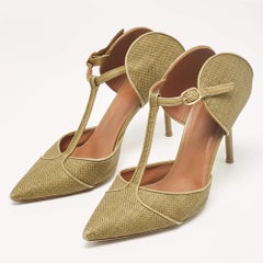 Malone Souliers Green Leather and Raffia Pumps Size 39
