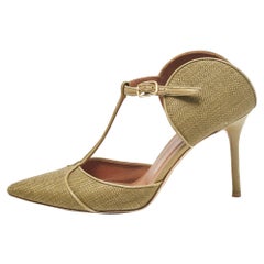Malone Souliers Green Leather and Raffia Pumps Size 39
