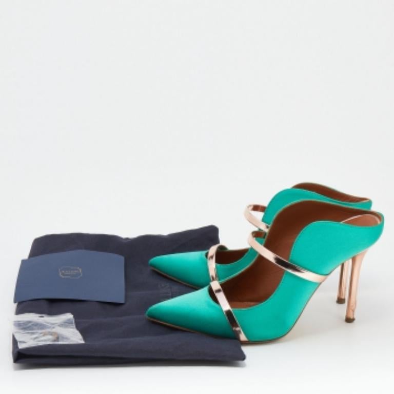 Malone Souliers Mules puntiagudos de piel satinada Maureen verde/oro rosa Talla 37 Azul en venta