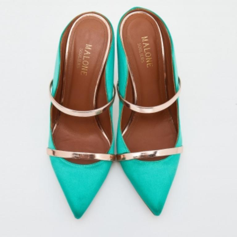 De las mujeres Malone Souliers Mules puntiagudos de piel satinada Maureen verde/oro rosa Talla 37 en venta