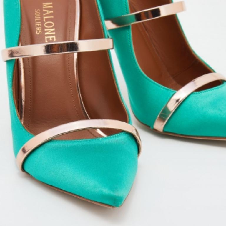 Malone Souliers Mules puntiagudos de piel satinada Maureen verde/oro rosa Talla 37 en venta 2