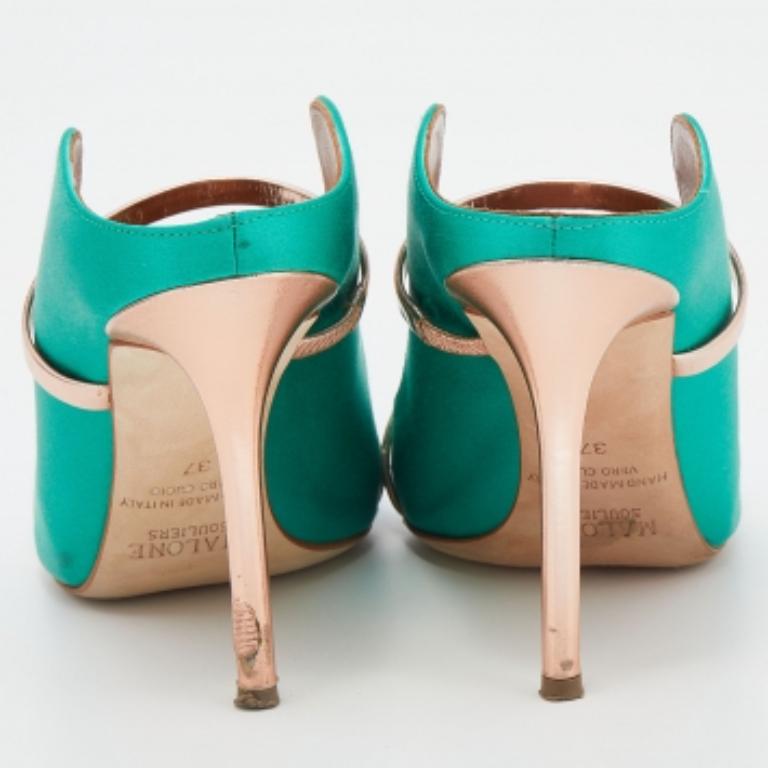 Malone Souliers Mules puntiagudos de piel satinada Maureen verde/oro rosa Talla 37 en venta 3