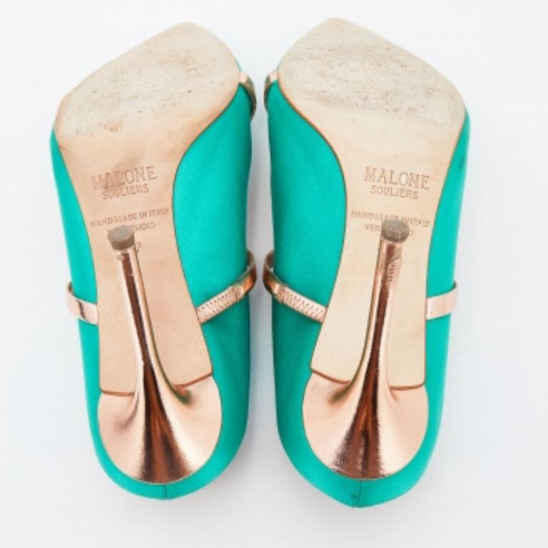 Malone Souliers Mules puntiagudos de piel satinada Maureen verde/oro rosa Talla 37 en venta 4